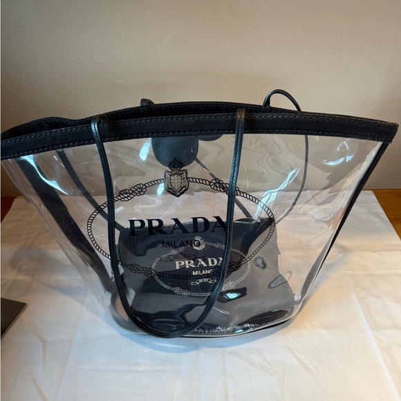 Prada Clear PVC Tote Bag with Black Trim & Pouch – Medium - Picture 1 of 7